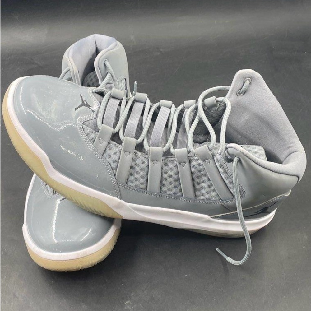 Nike Gray High-Top Athletic Jordan Shoes with Unique Lacing